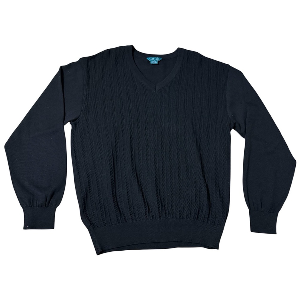 Astra Classic 100% Wool Sweater Men’s XL V-Neck Lightweight Golf Old Money Black